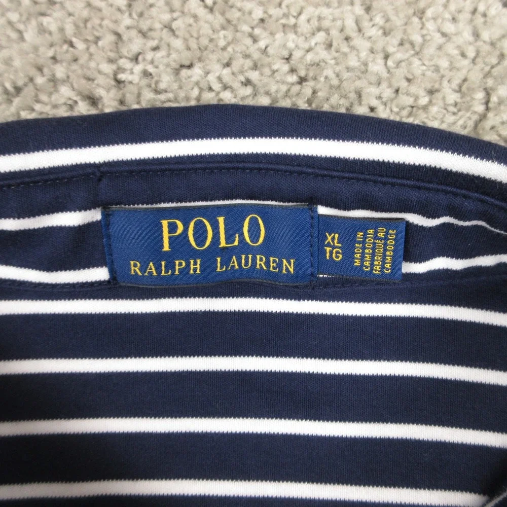 Polo Ralph Lauren Shirt Mens XL Navy White Striped Soft Knit Golf Tennis Preppy